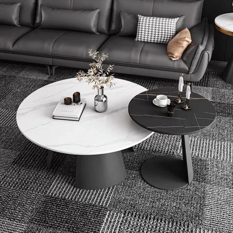 Light Luxury Modern Round Tea Coffee Tables Simple Slate Center Tables Sofa Side Tables for Living Room Home Creative Furniture