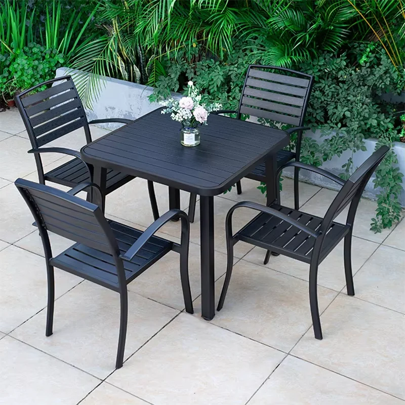 Round/Square Outdoor Table Garden Table Modern Dining Wood-plastic Table Outdoor Leisure Courtyard Villa Long Table