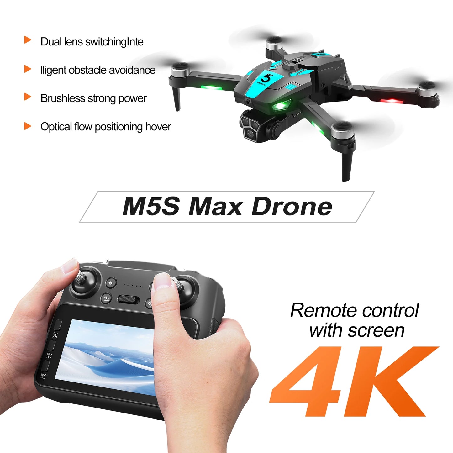 New M5s Drone Features Gradient Flowing Lights Dual Cameras Obstacle Avoidance Screen Control And Aerial Photography