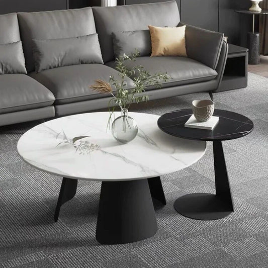 Light Luxury Modern Round Tea Coffee Tables Simple Slate Center Tables Sofa Side Tables for Living Room Home Creative Furniture
