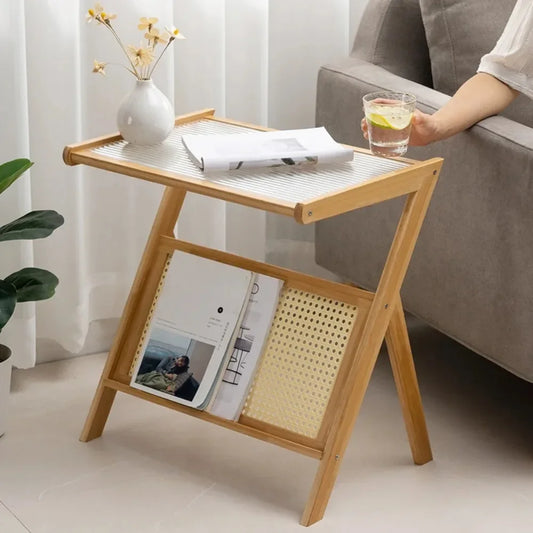 Coffee Table With Tempered Glass Top Modern Side Tables Z Shape Mobile Cabinet Lightweight Bedstand Cup Organizer Tea Side Table