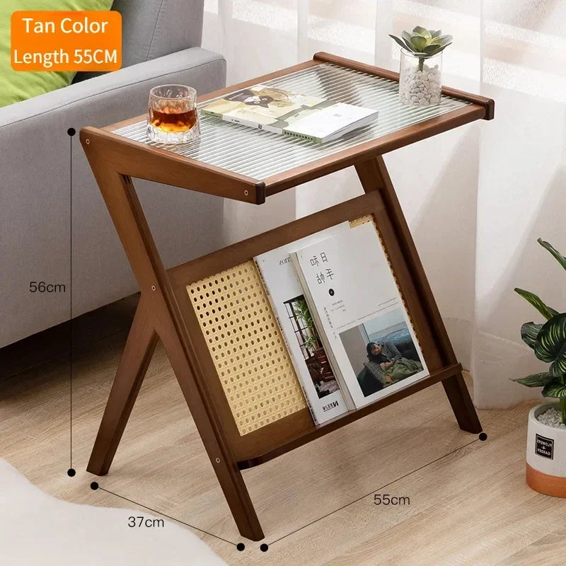 Coffee Table With Tempered Glass Top Modern Side Tables Z Shape Mobile Cabinet Lightweight Bedstand Cup Organizer Tea Side Table