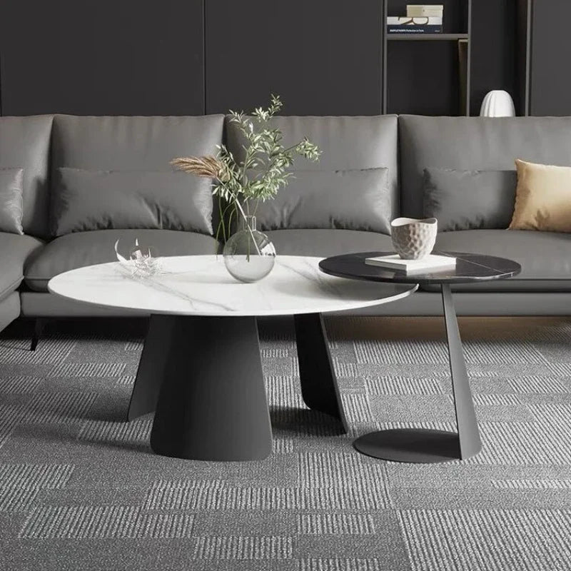Light Luxury Modern Round Tea Coffee Tables Simple Slate Center Tables Sofa Side Tables for Living Room Home Creative Furniture