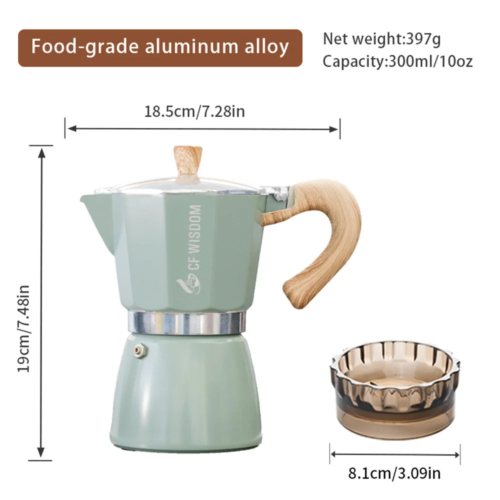 CF Wisdom Mocha Coffee Maker, Italian Espresso Maker, Vintage Mocha Pot, Home Coffee Tool, Portable, 300ml