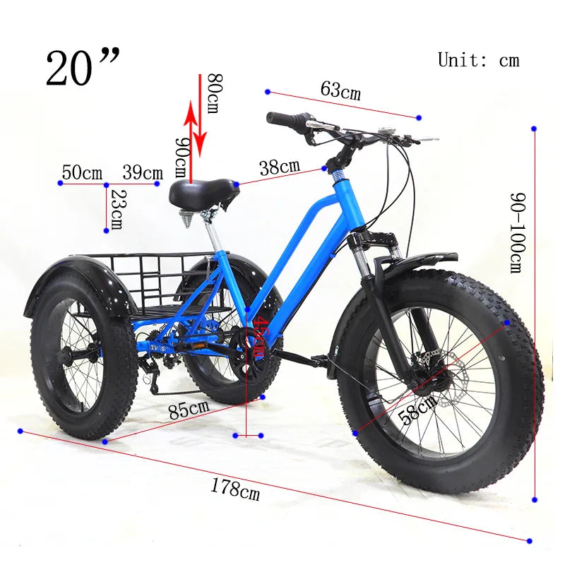 48V Cargo Electric Bike Tricycle Adults Fat Tire 24 Inch Family Fatbike Electric Bicycle Mountain For Men Removable Battery