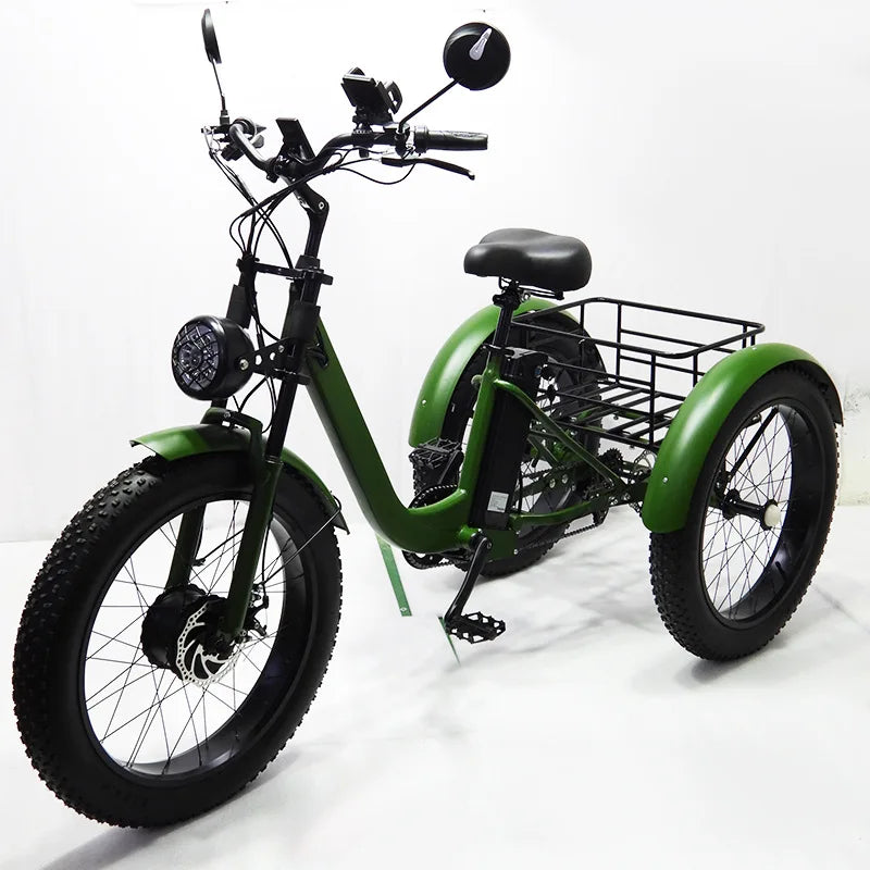 48V Cargo Electric Bike Tricycle Adults Fat Tire 24 Inch Family Fatbike Electric Bicycle Mountain For Men Removable Battery
