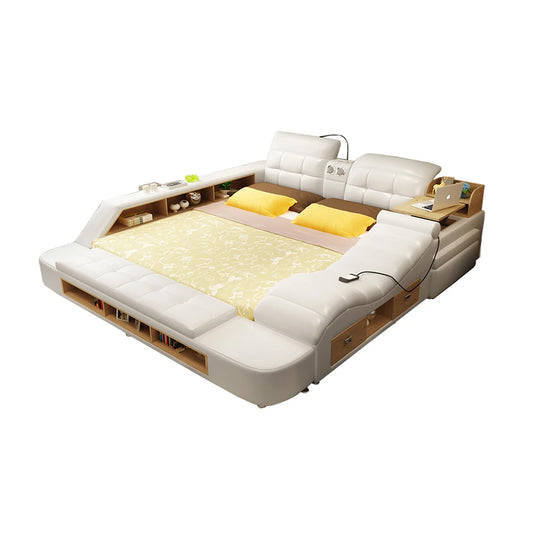 Linlamlim Tech Smart Multifunctional Bed Frame with Genuine Leather, Bluetooth Speaker, and Massage | Ultimate Soft Tatami Lit