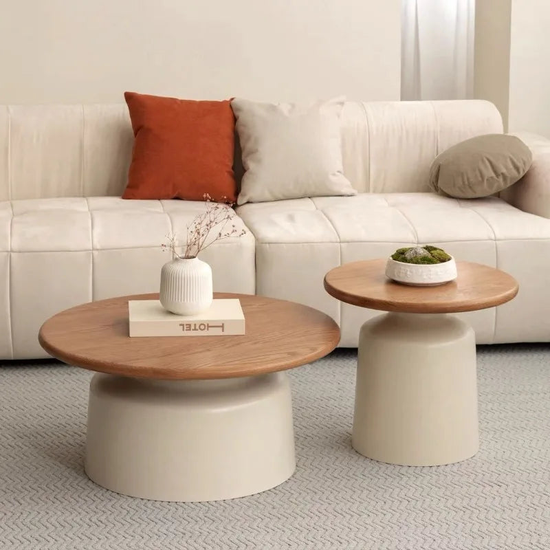 Wooden Round Coffee Table  Minimalist Bedside Stand  Creamy Nordic Living Room and Balcony Side Table for Small Spaces