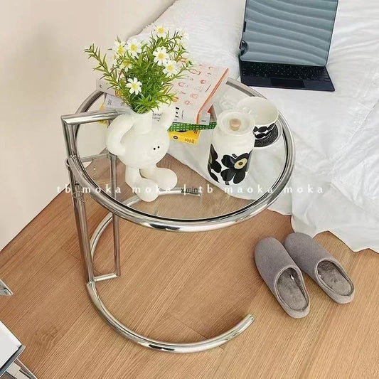 Transparent Glass Tables Creative Lift Coffee Table Simple Sofa Tables Nordic Designer C-Shaped Table Geometric Round Table