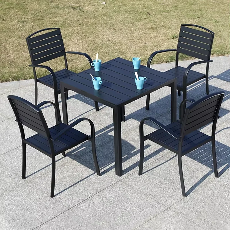 Round/Square Outdoor Table Garden Table Modern Dining Wood-plastic Table Outdoor Leisure Courtyard Villa Long Table