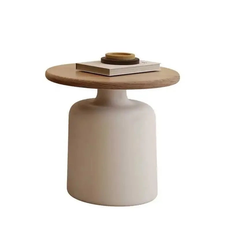 Wooden Round Coffee Table  Minimalist Bedside Stand  Creamy Nordic Living Room and Balcony Side Table for Small Spaces