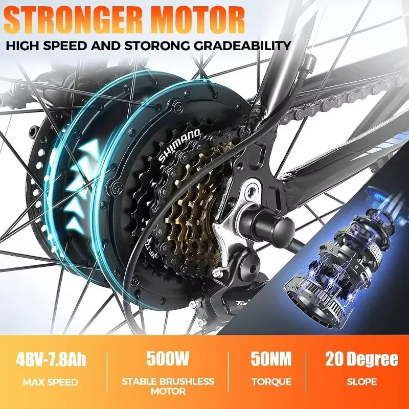 NEW Electric Bike for Adults, Electric Mountain Bike, 26" Sunshine Commuter Ebike, LCD Display, 21Speed