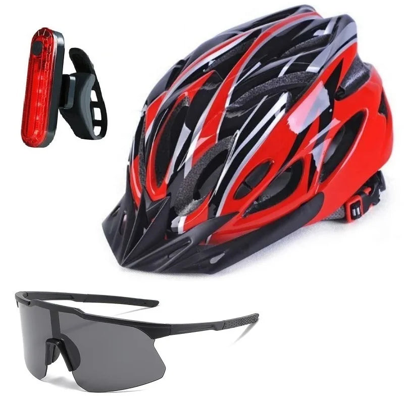 5-in-1 Cycling Accessories Kit: Bike Helmet, LED Tail Light, Bell, Water Bottle Cage, Tools Set for Mountain/Road Bicycle Safety