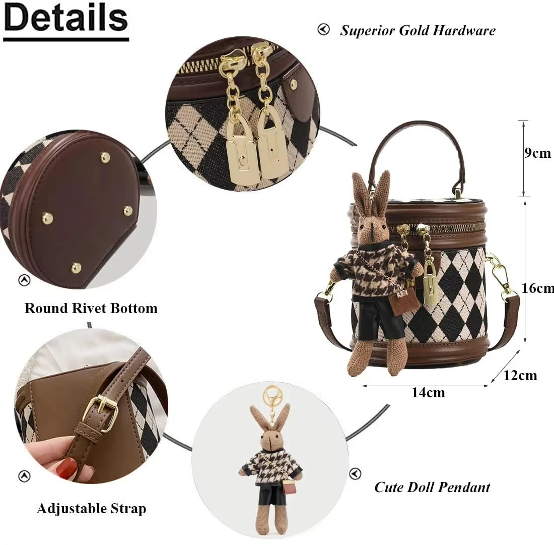Women's Bag for Women Trend Fashion Luxury Designer Zipper Small Female Handbags femaleLeather Bucket Shoulder Bag With Pendant