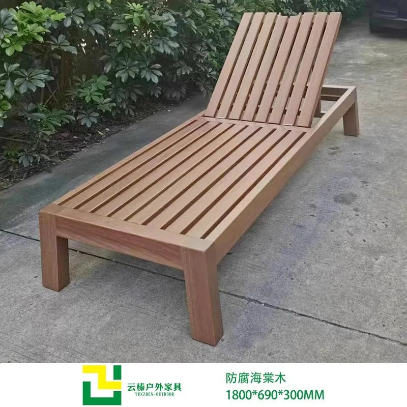Outdoor courtyard bed outdoor solid wood lounger balcony garden villa seaside swimming pool leisure preservative wood beach chai