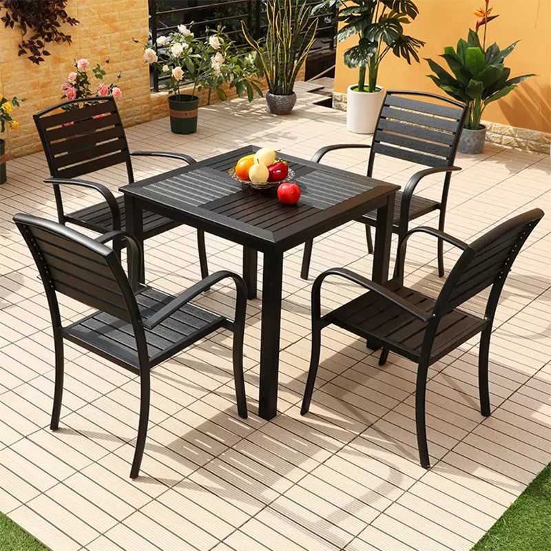 Round/Square Outdoor Table Garden Table Modern Dining Wood-plastic Table Outdoor Leisure Courtyard Villa Long Table
