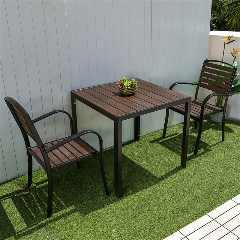 Modern Plastic Wood Outside Dining Table Aluminum Fram Garden Table Lawn Furniture Outdoor Tables For Restaurant