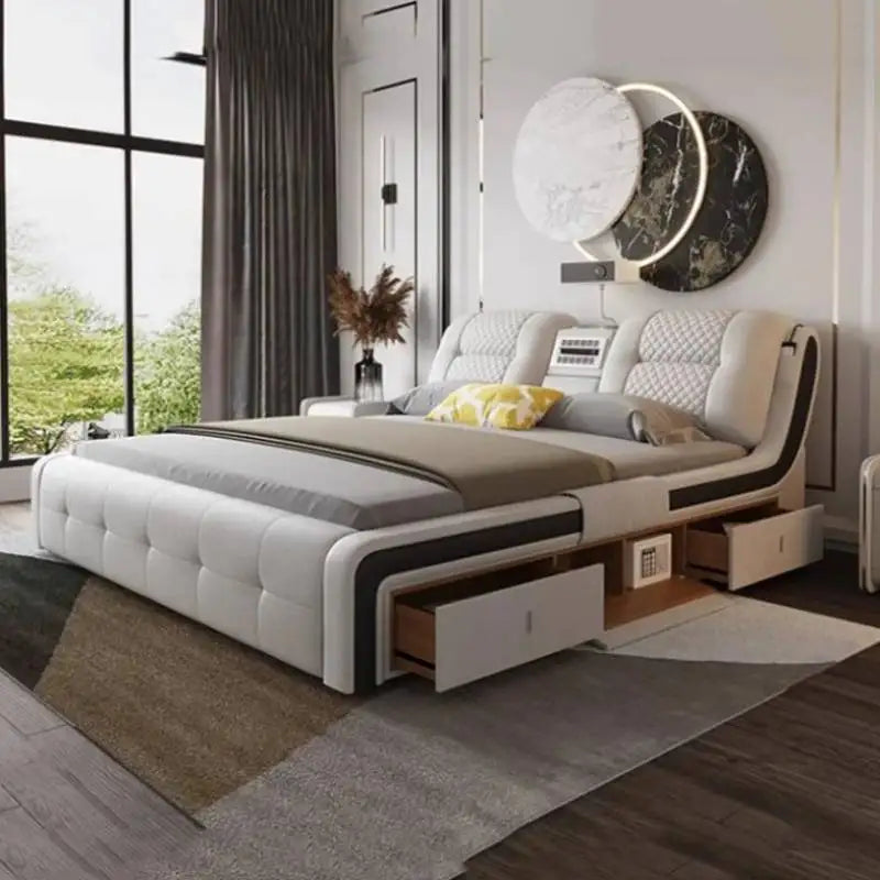 King Aesthetic Unique Double Bed Frame Master Frames Modern Twin Double Bed Frame Wood Multifunctional Cama Casal Home Furniture