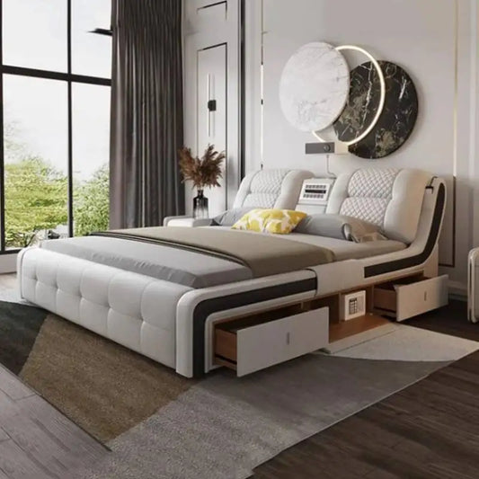 King Aesthetic Unique Double Bed Frame Master Frames Modern Twin Double Bed Frame Wood Multifunctional Cama Casal Home Furniture