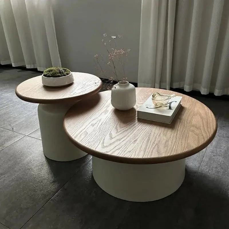 Wooden Round Coffee Table  Minimalist Bedside Stand  Creamy Nordic Living Room and Balcony Side Table for Small Spaces