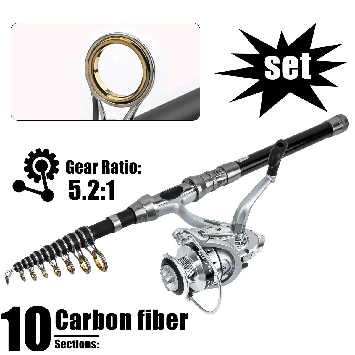 Fishing gear rod and wheel set Far throw Luya sea fishing rod and reel combination telescopic spinning rod