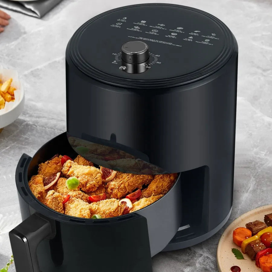 6.8L large-capacity air fryer, knob switch, food-grade non-stick coating, healthy cooking, 1-hour timer, dual-purpose for baking