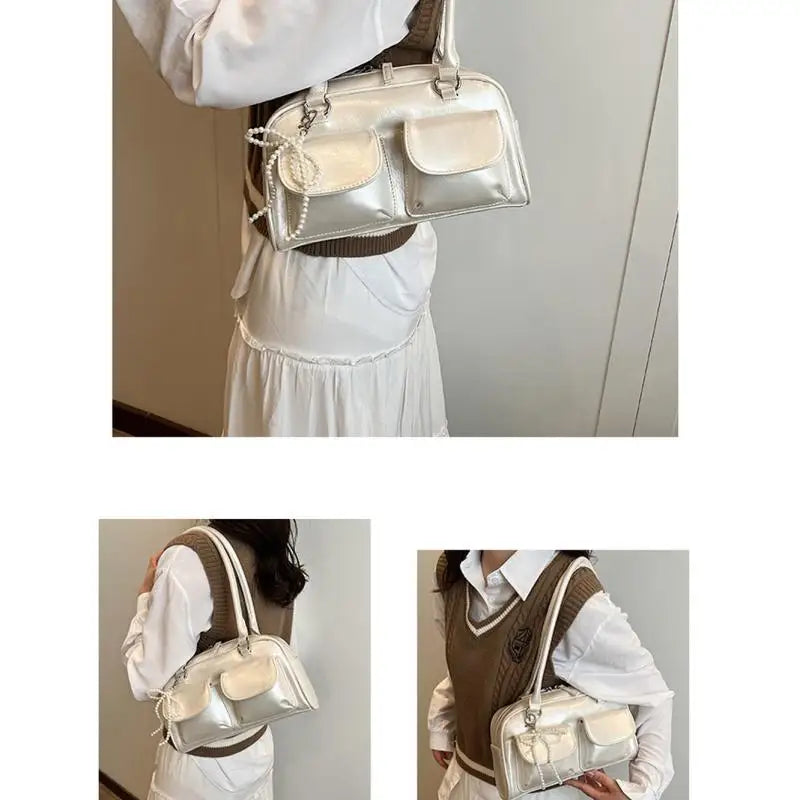 Women's Handbag with Pendant Armpit Boston Bag Fashion Cool Bowling Bags Ladies Large Capacity Shoulder Bag