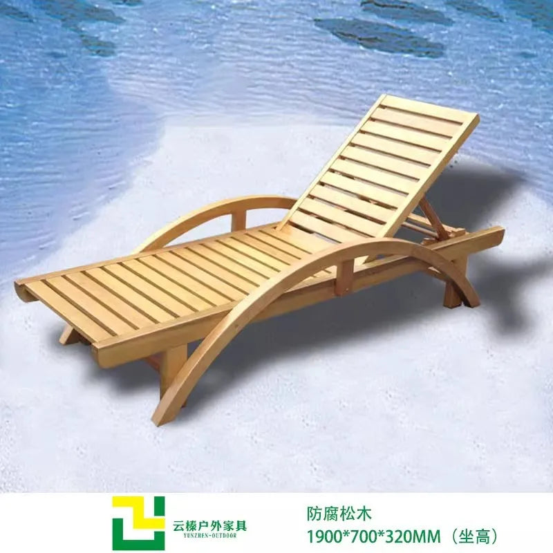 Outdoor courtyard bed outdoor solid wood lounger balcony garden villa seaside swimming pool leisure preservative wood beach chai