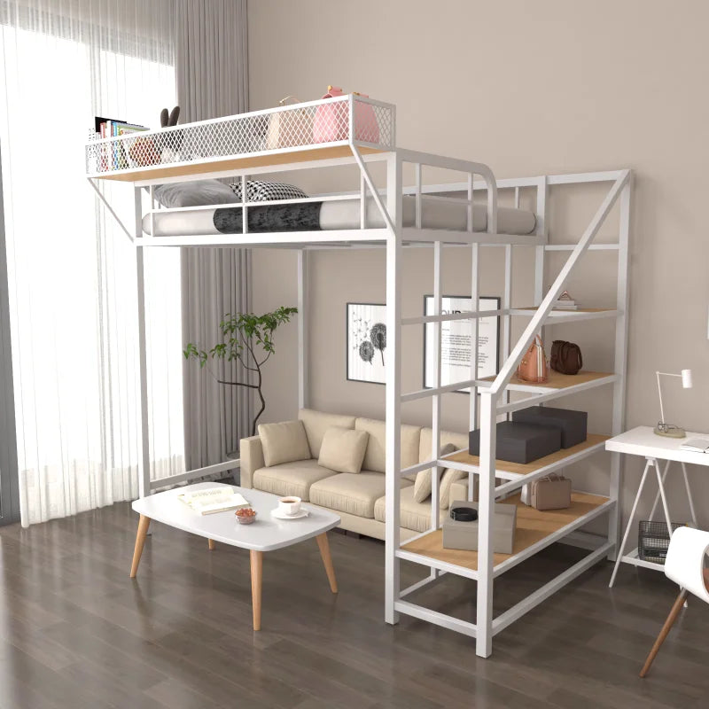 Nordic wrought iron elevated bed space-saving loft duplex second floor suspended bed small apartment bed under table single doub