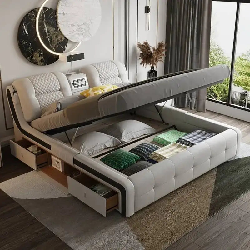 King Aesthetic Unique Double Bed Frame Master Frames Modern Twin Double Bed Frame Wood Multifunctional Cama Casal Home Furniture