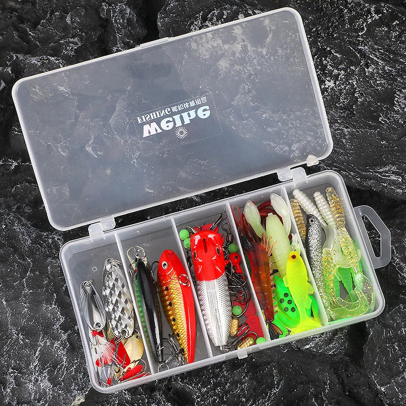 Fishing Lure Kit 78 Pieces Complete Set Minnow VIB Metal Artificial Lures Spoons Soft Bait Jig Head Worm Hook