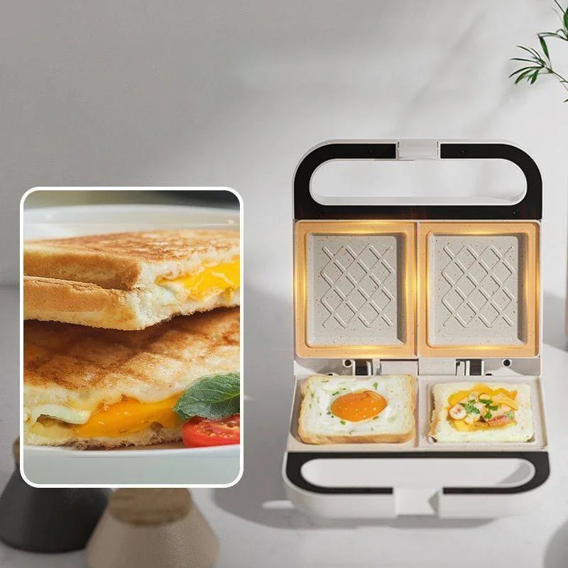 2-Slice Sandwich Toaster with 6 Adjustable Temperature Ceramic Coating Waffle Machine Compact Breakfast Maker for Family Use