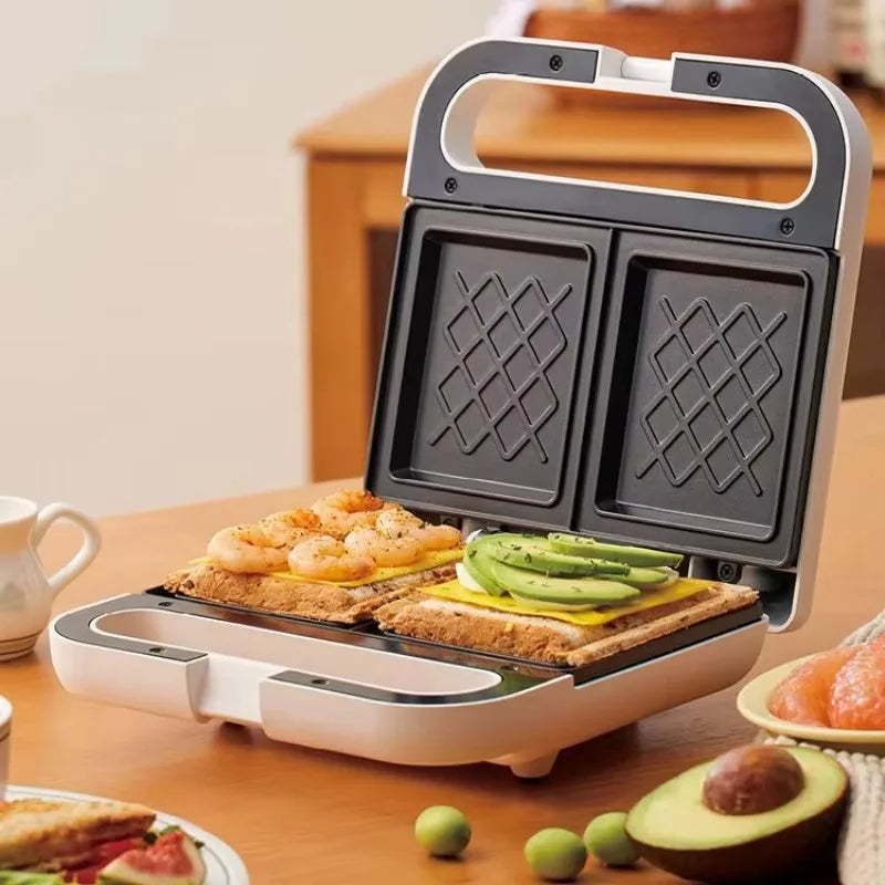 2-Slice Sandwich Toaster with 6 Adjustable Temperature Ceramic Coating Waffle Machine Compact Breakfast Maker for Family Use