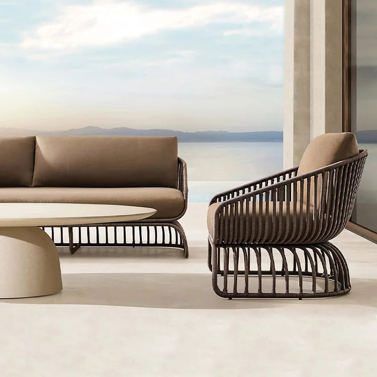New Design Hotel Patio Outdoor Leisure Garden Rattan Sofa Woven Furniture Single Sofa