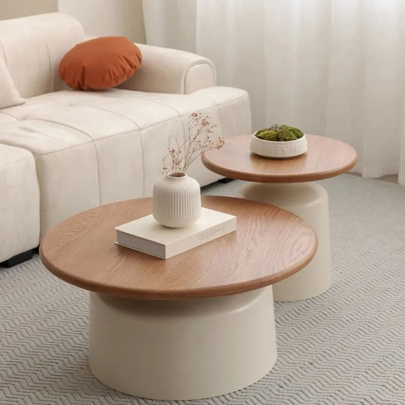 Wooden Round Coffee Table  Minimalist Bedside Stand  Creamy Nordic Living Room and Balcony Side Table for Small Spaces