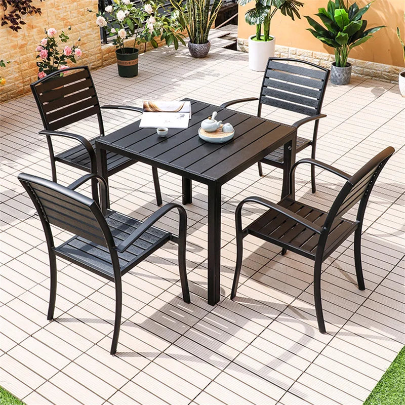 Modern Plastic Wood Outside Dining Table Aluminum Fram Garden Table Lawn Furniture Outdoor Tables For Restaurant