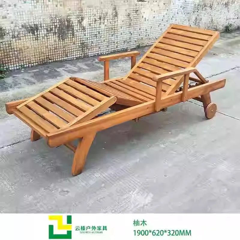 Outdoor courtyard bed outdoor solid wood lounger balcony garden villa seaside swimming pool leisure preservative wood beach chai