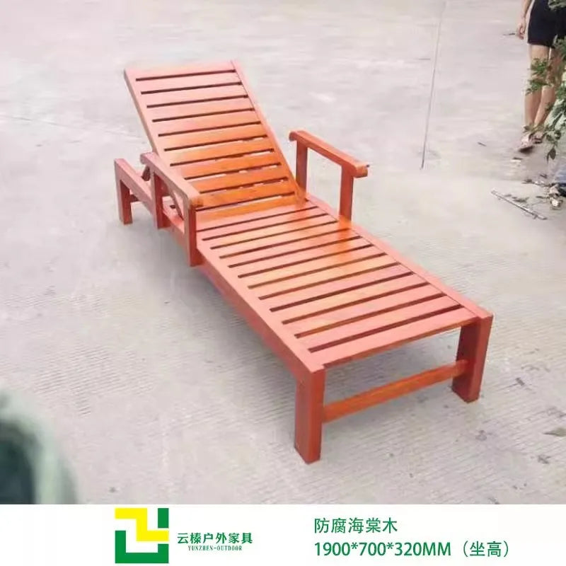 Outdoor courtyard bed outdoor solid wood lounger balcony garden villa seaside swimming pool leisure preservative wood beach chai