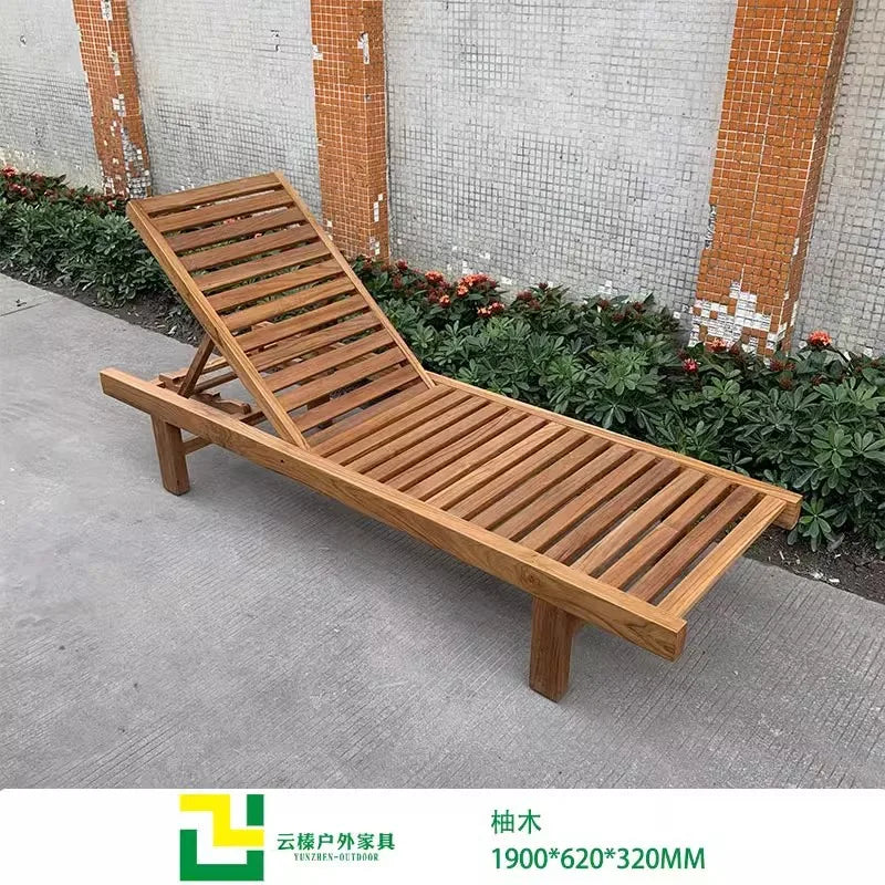 Outdoor courtyard bed outdoor solid wood lounger balcony garden villa seaside swimming pool leisure preservative wood beach chai