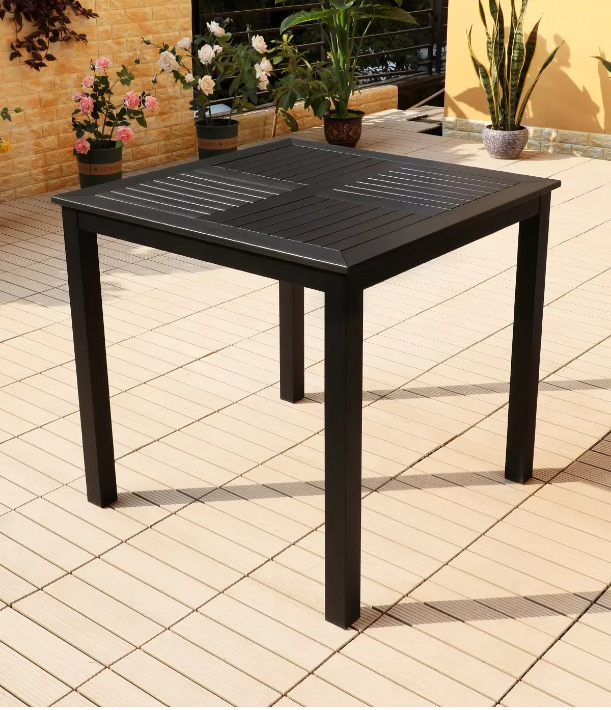 Round/Square Outdoor Table Garden Table Modern Dining Wood-plastic Table Outdoor Leisure Courtyard Villa Long Table