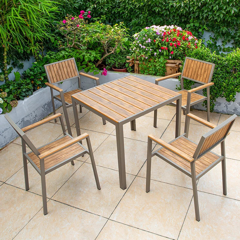 Modern Plastic Wood Outside Dining Table Aluminum Fram Garden Table Lawn Furniture Outdoor Tables For Restaurant